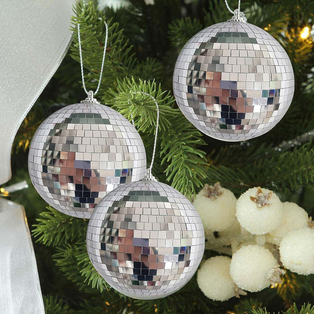4Pcs Christmas Balls Ornaments for Xmas Tree - Shatterproof Christmas Ball Xmas Tree Decorations Hanging Ball Silver PET 4in x 4 Pack