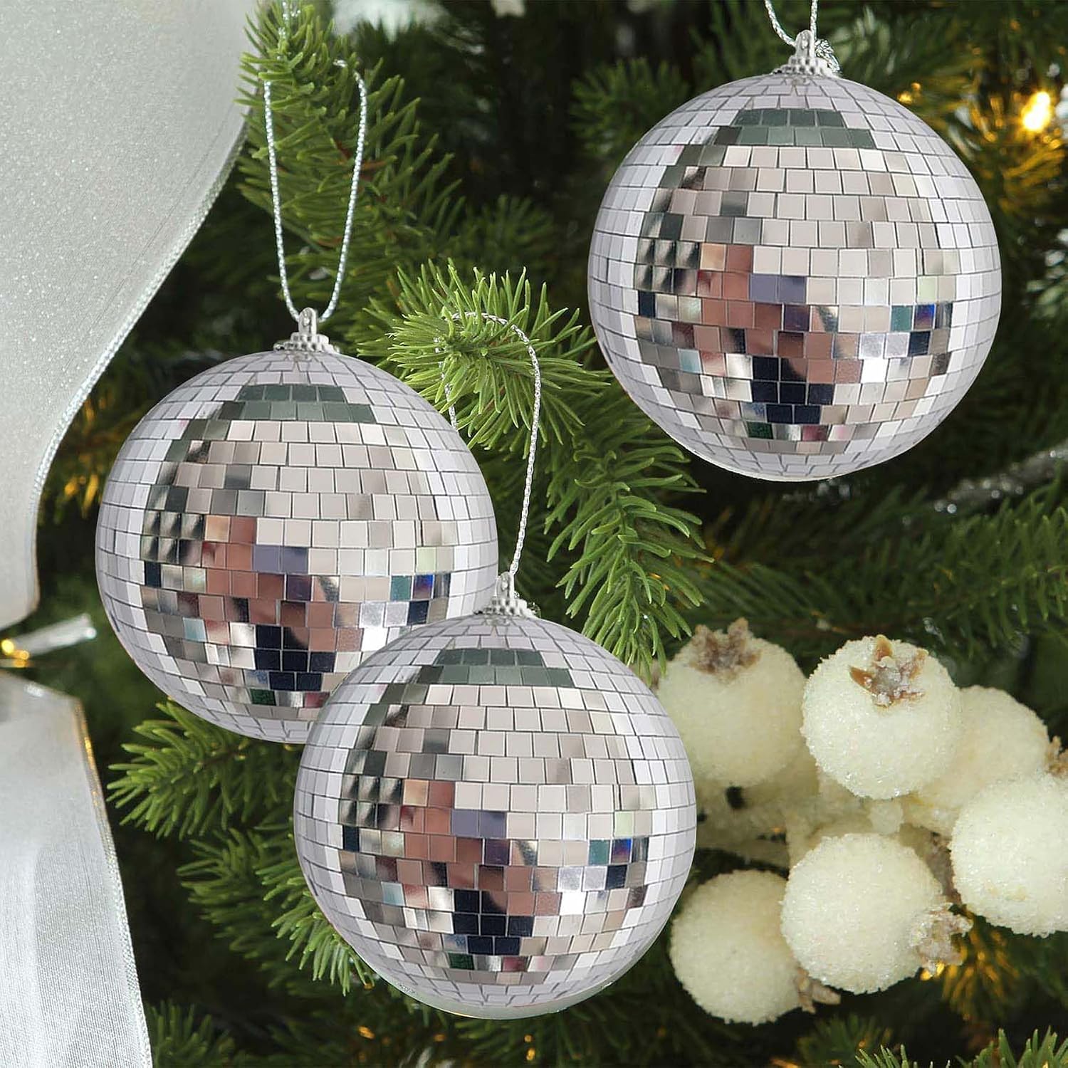 4Pcs Christmas Balls Ornaments for Xmas Tree - Shatterproof Christmas Ball Xmas Tree Decorations Hanging Ball Silver PET 4in x 4 Pack