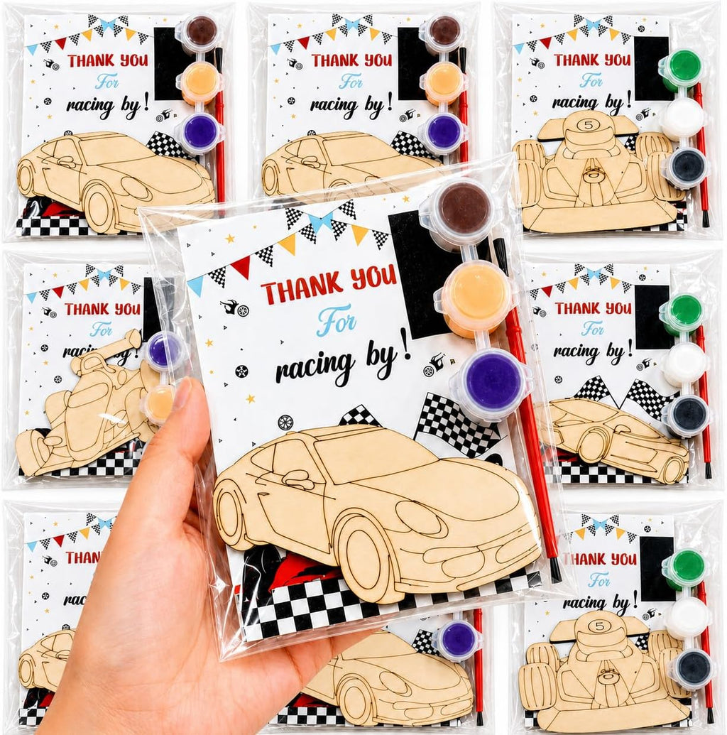 Bafeil 24 Set Race Car Party Favors, Painting Craft Kits | with Thank You Cards, Racing Cars Themed Birthday Party Decorations for One Two Fast Party Favors Goodie Bag Stuffers