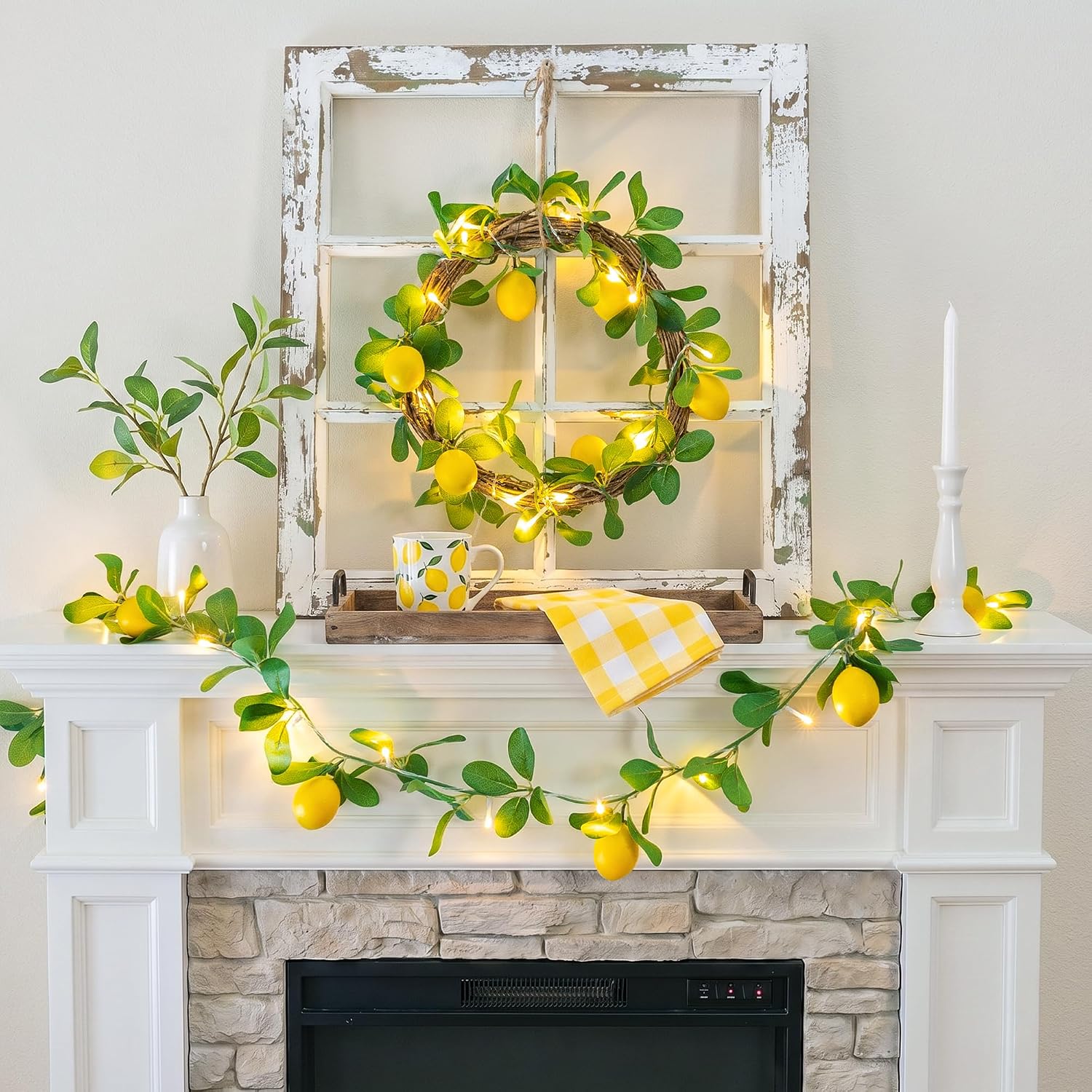 HEYFUNi 18 Led 6FT Lemon Garland Vine with Lights, USB & Battery Operated | Faux Lemon Vine with Remote, Timer, 8 Modes, 4 Brightness & Speed, Artificial Vine for Decoration, Mantel, Table,Summer Decor