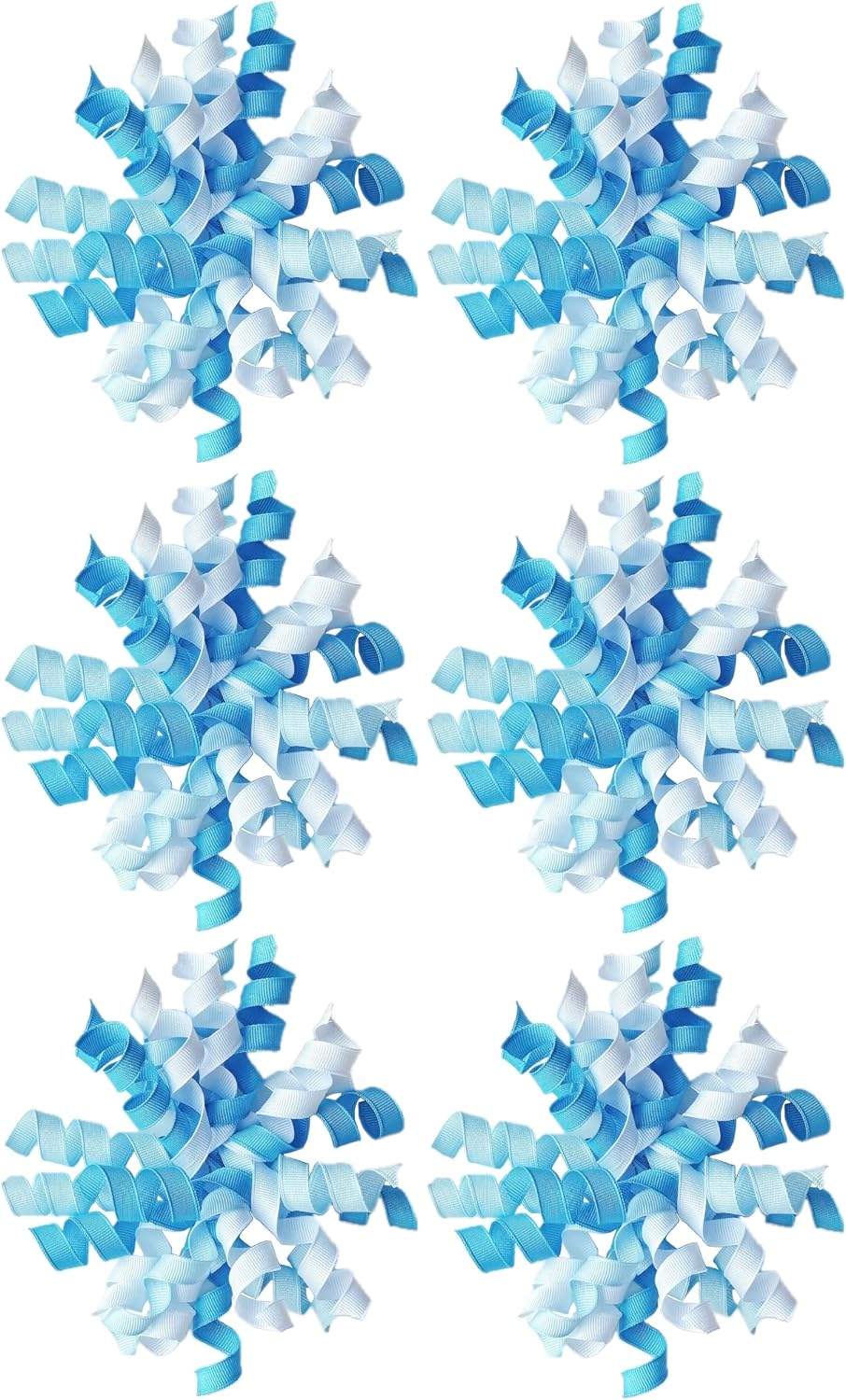 6PCS Blue Self-Adhesive Curly Bows, 6" Pre-Made Bows for Gift Wrap, Grosgrain Ribbon Bow for Basket Decoration, for Champagne, Present Bow for Birthday, Party, Anniversary (Mix Blue, 6 inches)