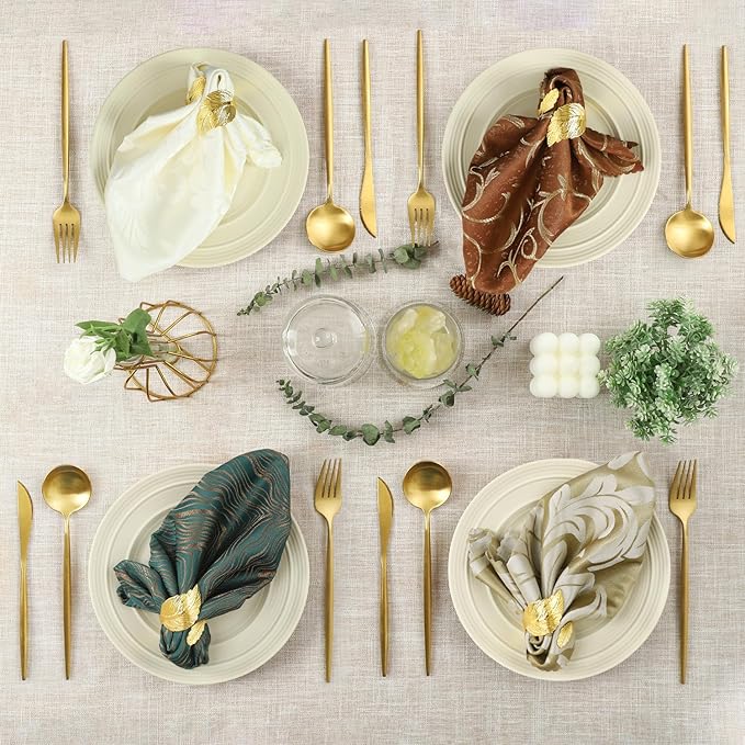 Gold Napkin Rings, Shiny Metal Napkin Rings Set of 12, Study Leaf Shaped Table Decor, Stylish Fall Napkin Ring Bulk for Christmas, Easter, Wedding, Party, Elegant Table Settings Gift Ideas