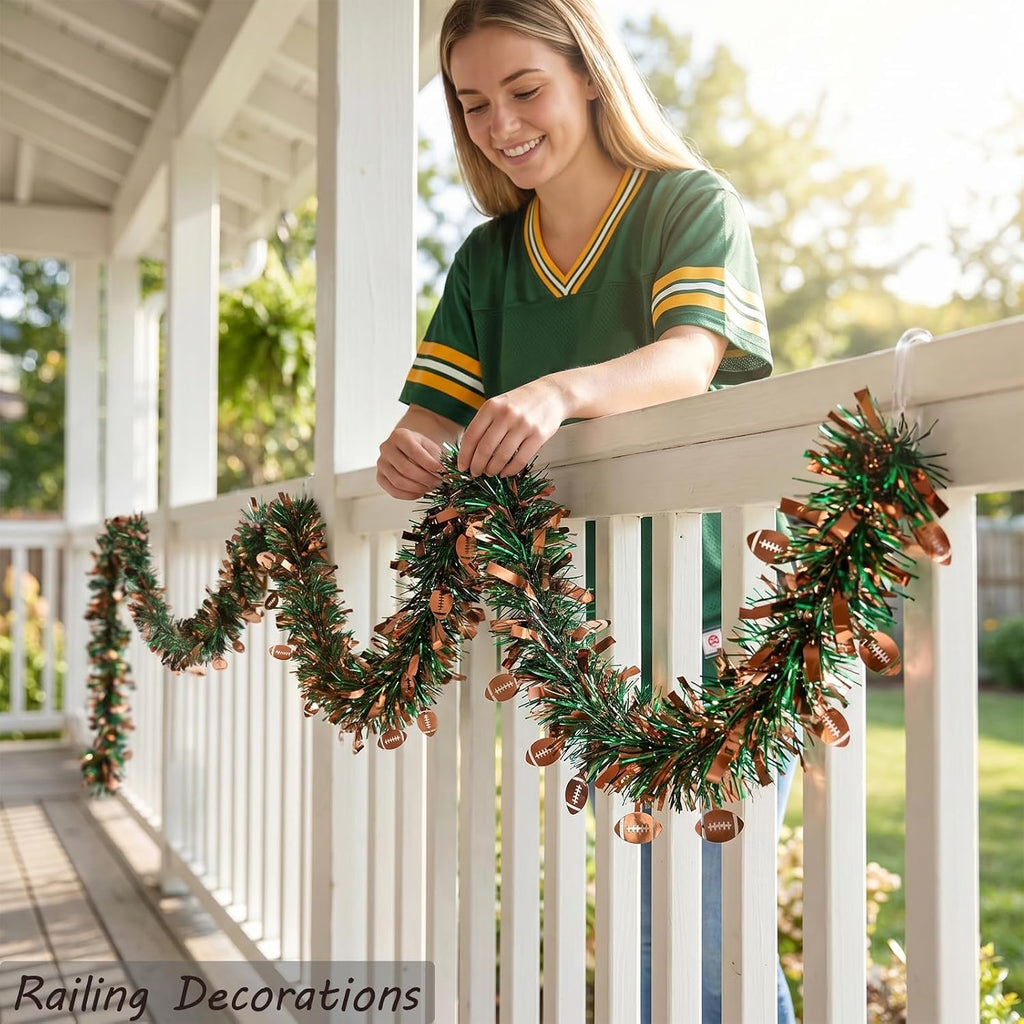 4Pcs Football Tinsel Garland Glitter Vine with Rugby for Football Party | Each 5.56 FT Glitter Hanging Metallic Foil Textured Vine with Rugby for Birthday Party Bowl Game Wall Decor