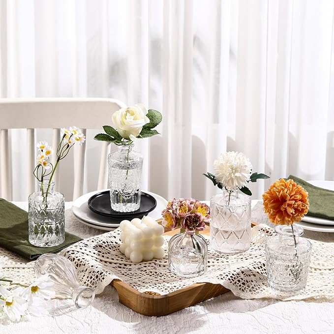 Bud Vases Set of 12, Small Glass Vases for Centerpieces, Small Flower Vases for Centerpieces, Vintage Mini Vase, Clear Bud Vase for Wedding Table Decor