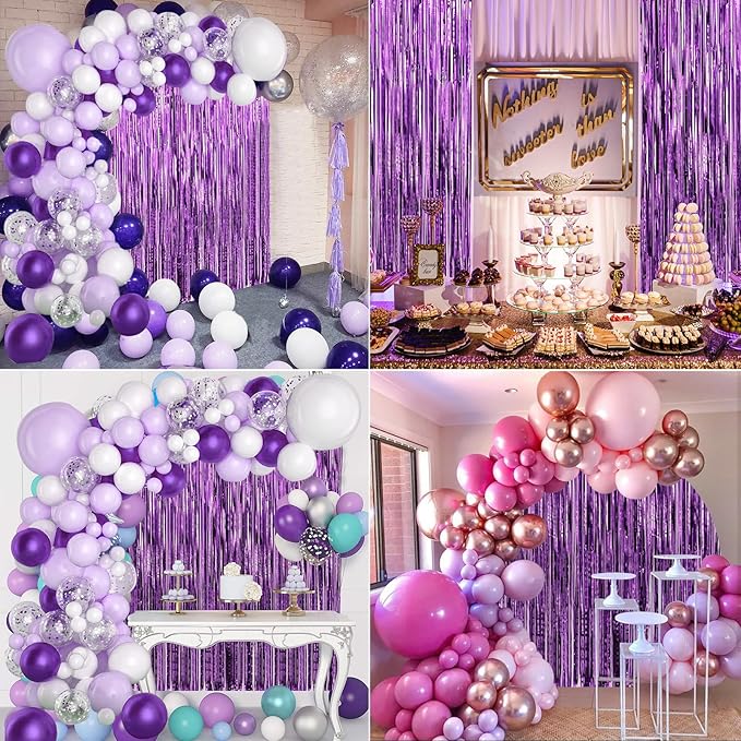 Crosize 4 Pack 3.3 x 9.9 ft Purple Foil Fringe Curtains Party Decorations, Purple Tinsel Curtain Backdrop for Parties, Door Streamers, Glitter Streamer Fringe Backdrop for Birthday Decoration