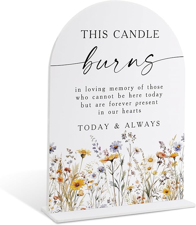 Memorial Table Sign for Wedding, Boho Floral This Candle Burns in Loving Memory Sign, Wedding Signage with Stand, Bridal Shower Table Centerpieces, Supplies for Engagement Reception and Event, 39