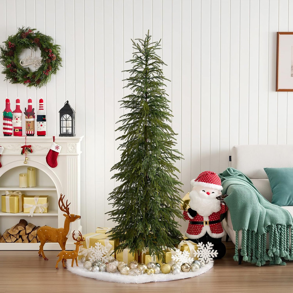 verinatural 6ft prelit christmas tree with lights, skinny on a desk or shelf