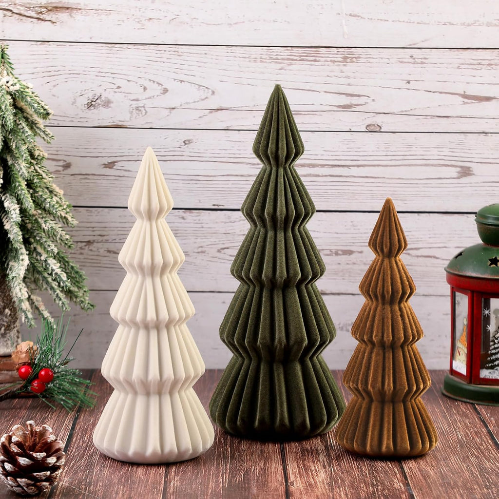 set of 3 velvet ceramic christmas tree decor, main product view