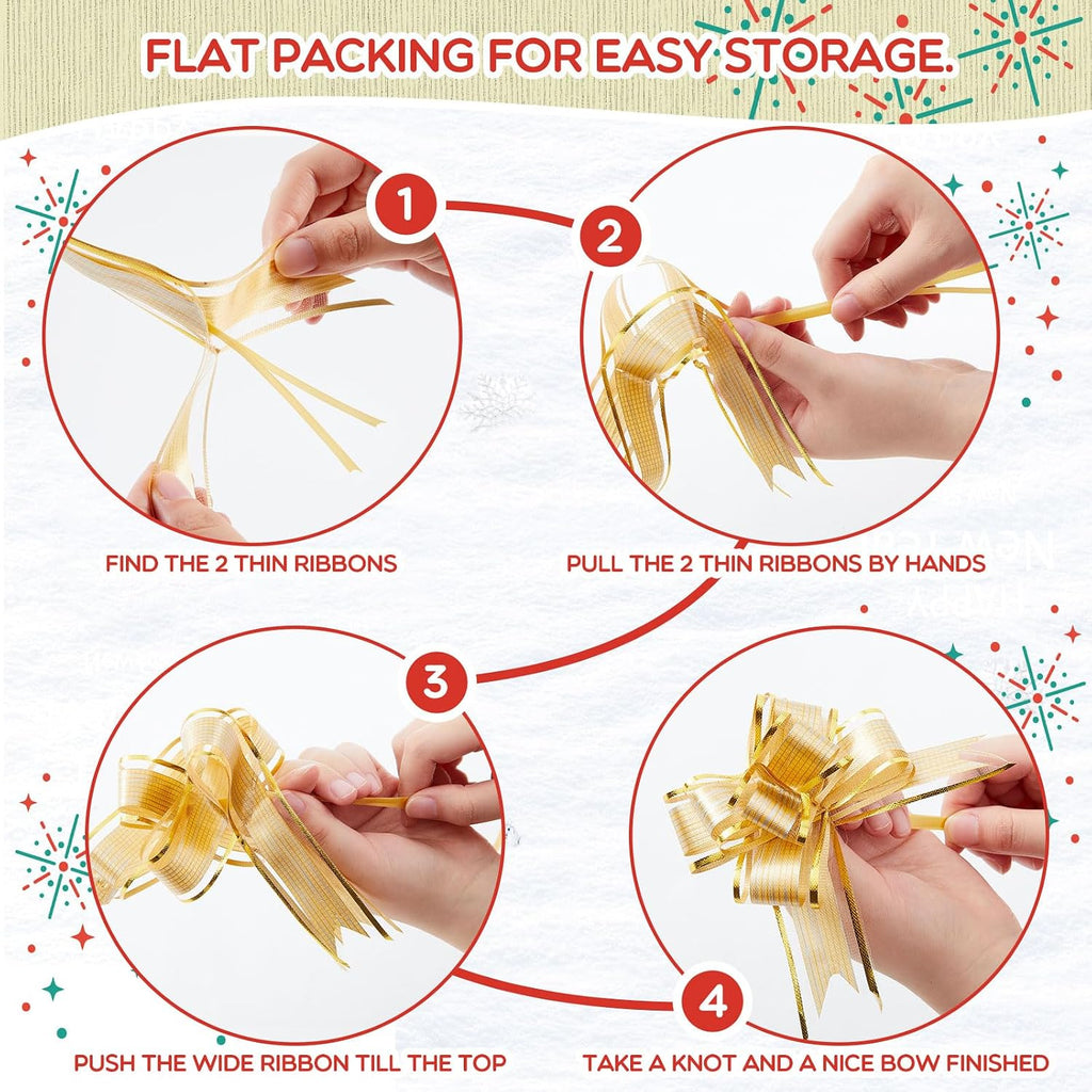 Geosar 200 Pieces 200 Pcs 3.5 Inch Mini Pull Bows for Gift Wrapping Easter Bow Ribbon Butterfly for Holiday Wedding Birthday Presents Baskets Wrapping Decoration (Gold)