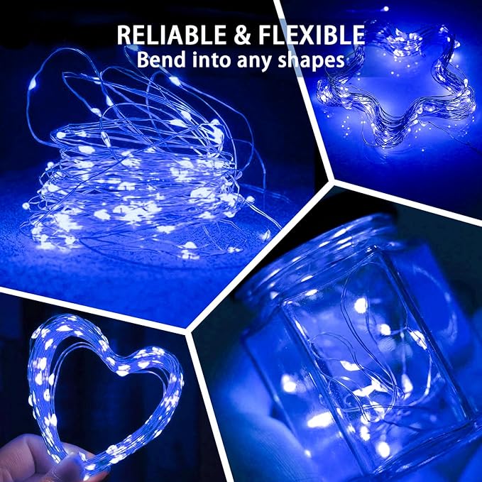12 Pack Blue Fairy Lights 7Ft 20 LED Twinkle String Lights 3 Modes Battery Operated Waterproof Firefly Starry for Mason Jar Party Wedding Christmas Valentines Day Table Centerpieces
