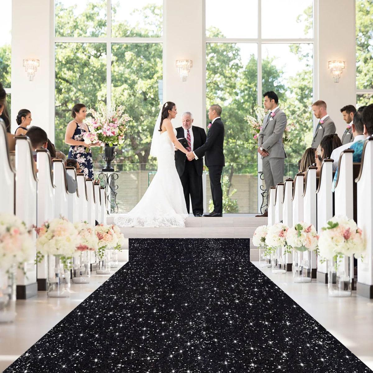 Black Carpet Runner for Party 4FTx20FT Sequin Aisle Runner for Wedding Ceremo...