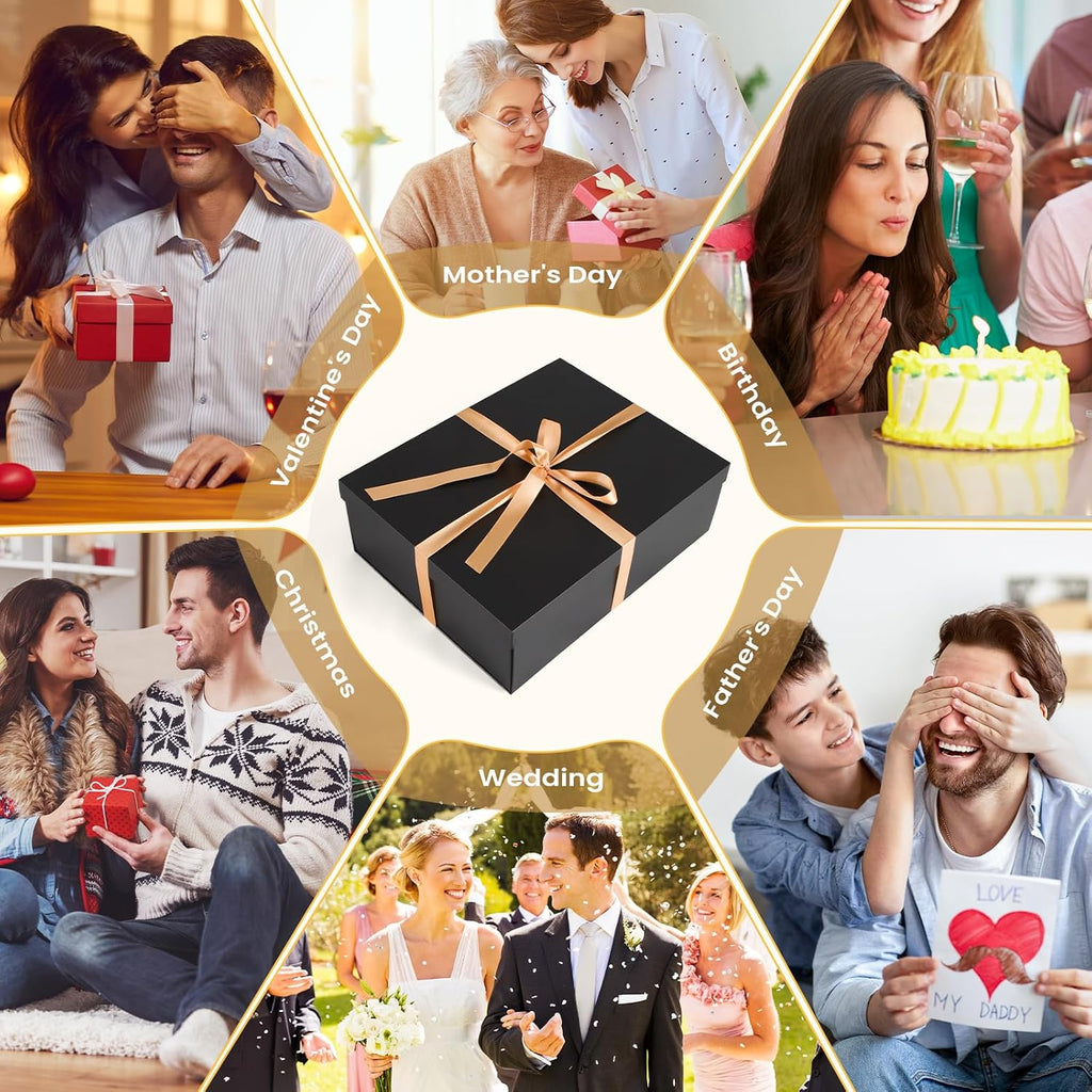Gift Box, 16.5x13x5.5 inches Large Black Gift Boxes with Lids for Presents | Birthday Box Contains Card Ribbon Shredded Paper Filler, Gift Wrap Boxes for Valentine Mother's Day Christmas Anniversary