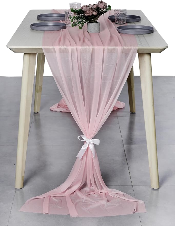 MDS Halloween Chiffon Table Runner - 20 Pack, 29 x 170 Inches, 14ft Each - Sheer Spooky Table Runners for Haunted House Parties, Trick-or-Treat Tables, Witchy Décor, Wedding & Events - Blush Pink