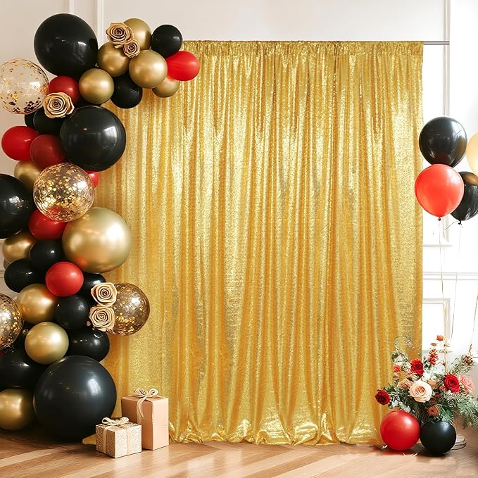 SquarePie Sequin Backdrop Curtain Not See Through Background for Wedding Party 8FT x 8FT Gold