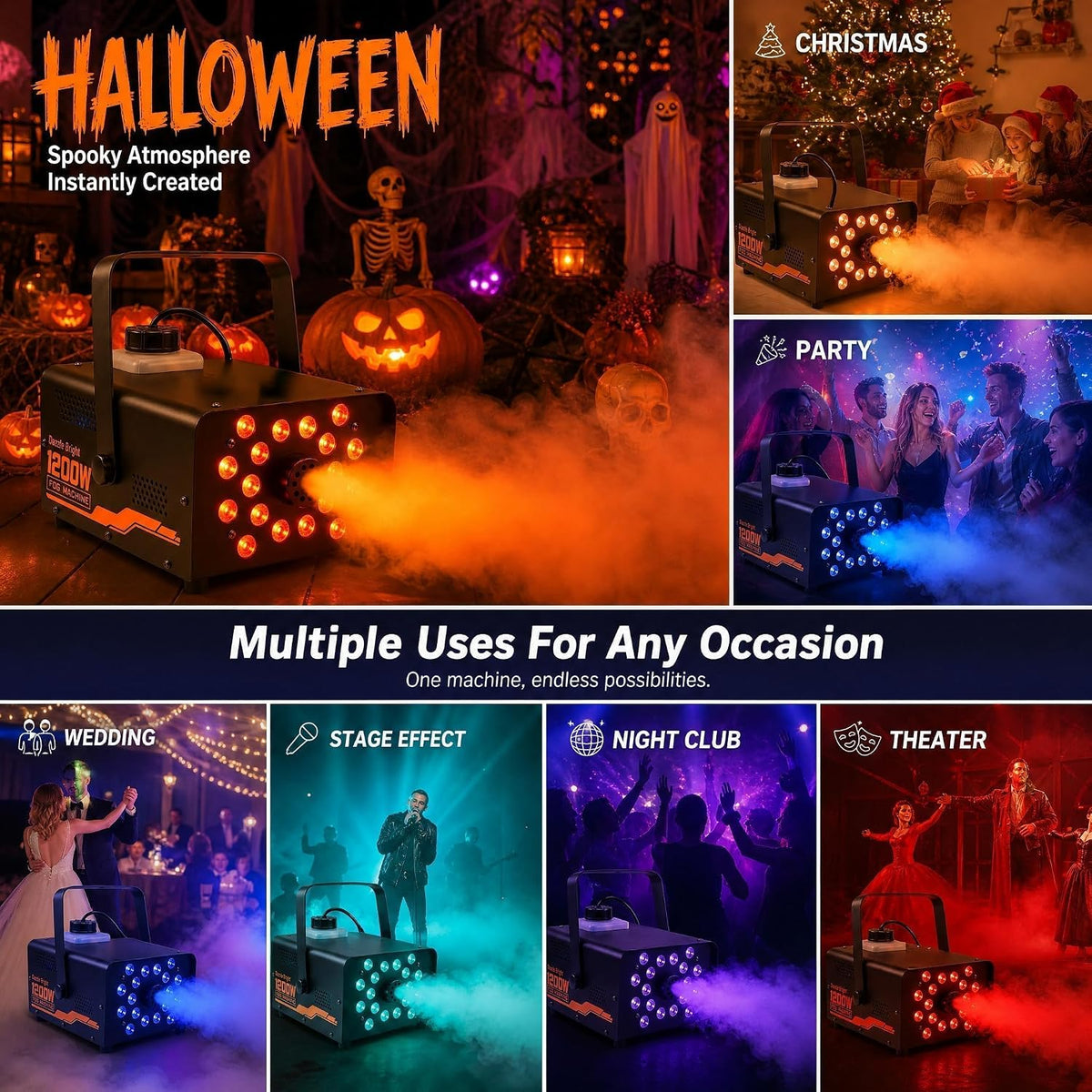 Dazzle Bright 1200W Halloween Fog Machine, Smoke Machine Outdoor Indoor with ...