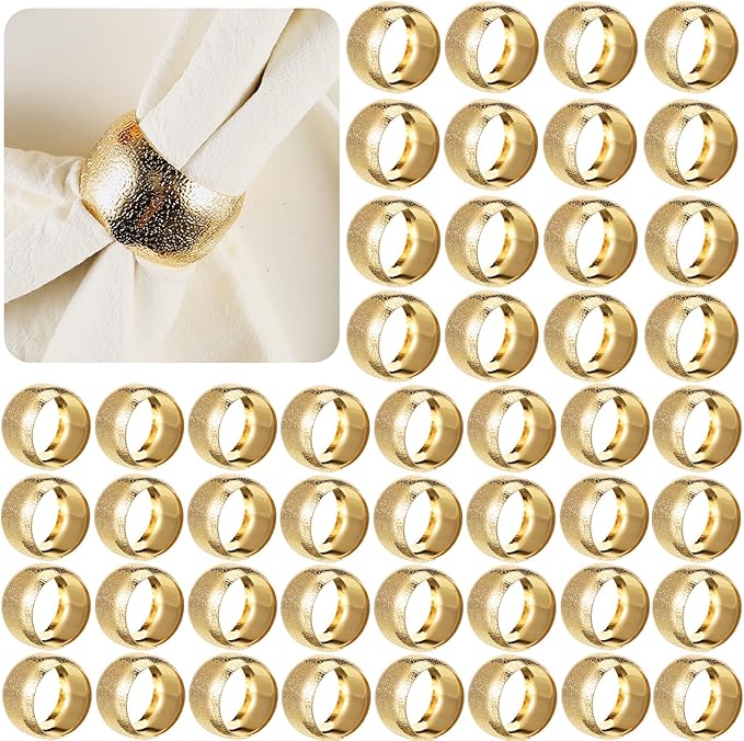 Lallisa Gold Napkin Rings Metal Napkin Ring Holders for Cloth Table Decorations for Wedding Anniversary Birthday Dinners Party of Table Setting(48 Pcs,Classic)