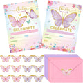 Sepamoon 24 Sets Butterfly Birthday Invitations Girl with Envelopes and Stickers, Baby Shower Invitations for Girl, Butterfly Birthday Party Invitation Cards for Children Party Supplies Favors(Purple)