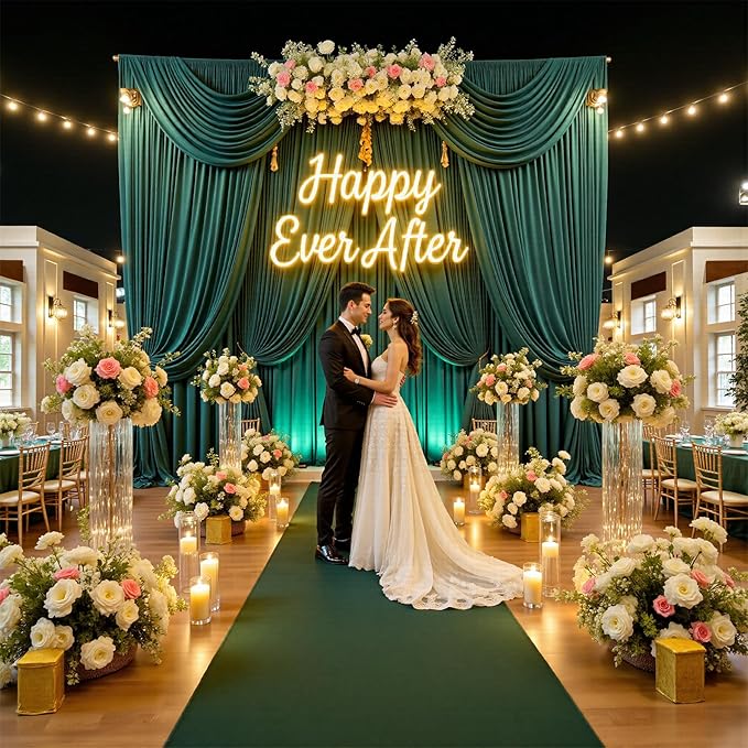 PartyVillage 20ft×15ft Forest Green Backdrop Curtain for Wedding Parties, 4 Panels Wrinkle Free 15 FT Long Polyester Photo Backdrop Drapes Back Drop Cloth for Birthday Photography Background