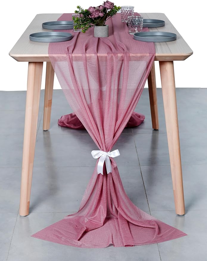 MDS Halloween Chiffon Table Runner - 15 Pack, 29 x 170 Inches, 14ft Each - Sheer Spooky Table Runners for Haunted House Parties, Trick-or-Treat Tables, Witchy Décor, Wedding & Events - mauva
