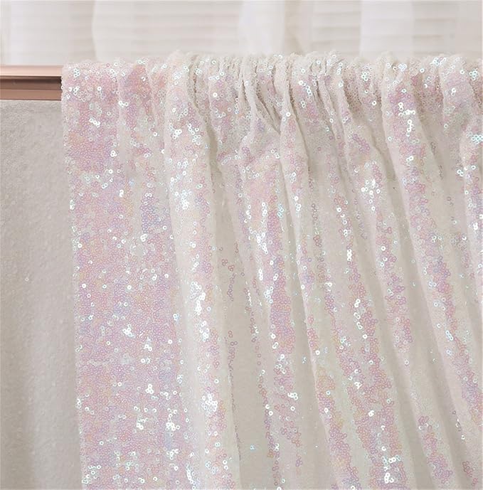 Eternal Beauty White Iridescent Sequin Backdrop, 6x6 Ft Glitter Background Curtains for Shimmer Photography Party Wedding Birthday Back Drop Decor