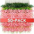 Wisteria Hanging Flowers,Fake Hanging Flowers,Wisteria artificiales Garland for Home Wedding Arch Floral Party Garden Ceremony Outdoor Decor,3.6 feet Long(50,Pink)