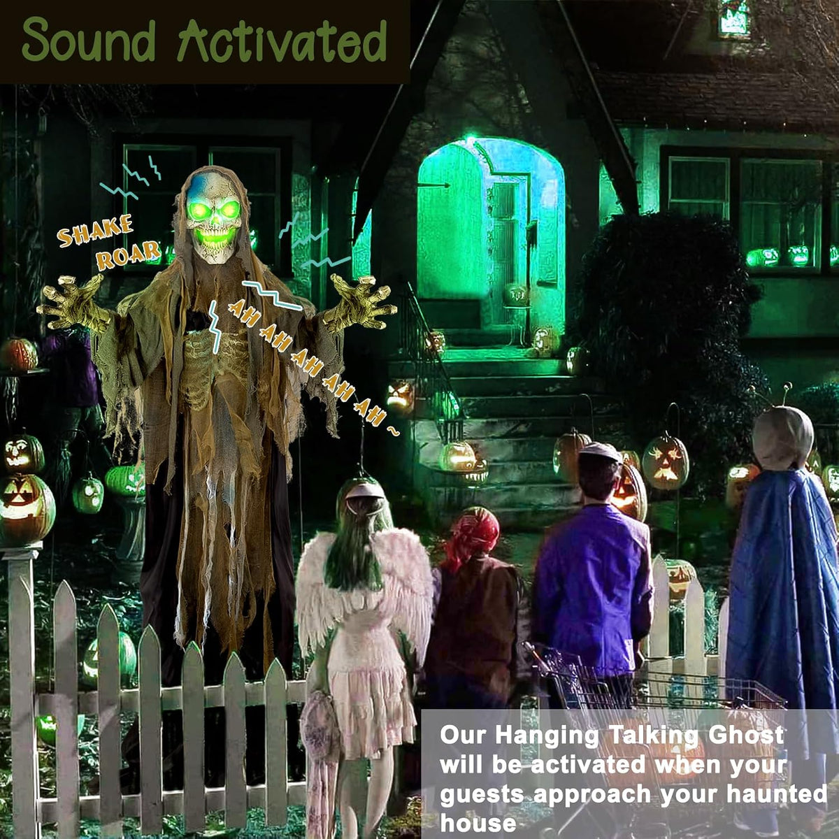 72” Halloween Animatronics Standing Skeleton with Sound & Touch Activated