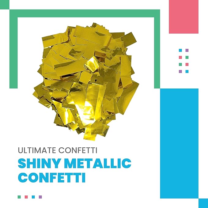 Ultimate Confetti, Rectangular Gold Mylar Shiny Foil Metallic Confetti for Cannon and Launcher use - Gender Reveal Confetti for Wedding, Parties, Mother’s Day and Live Events - 1 lb, 16 oz