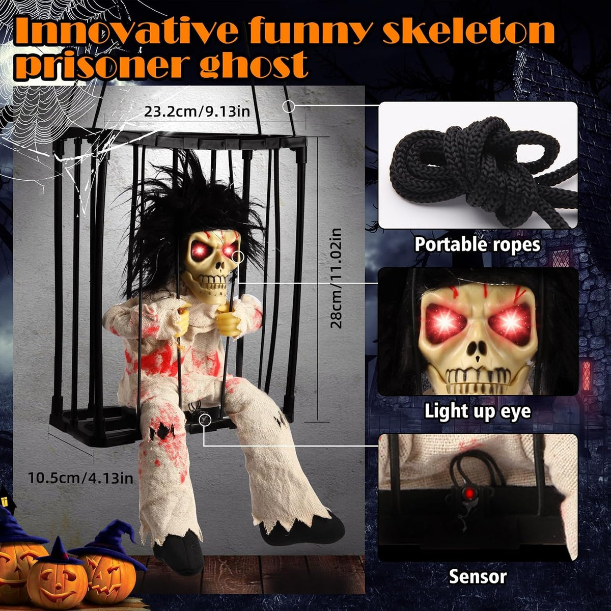 Animated Halloween Decorations, Skull Ghost Hanging Decoration Prop, Scary Sk...