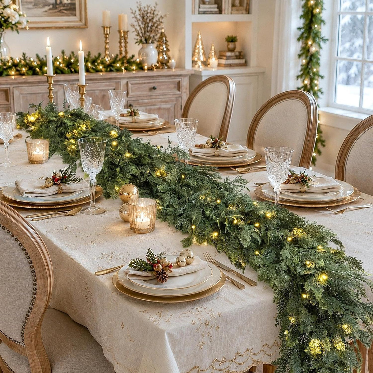 pre-lit christmas garland 9ft decorations real touch cedar shown in use