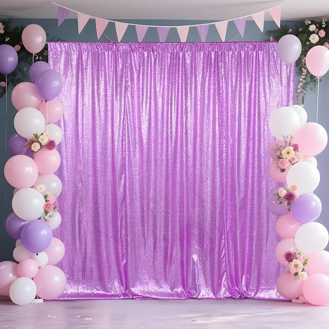 SquarePie Sequin Backdrop Curtain Not See Through Thick Glitter Background for Party 8FT x 8FT Lavender