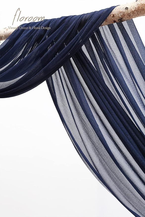 Floroom Wedding Arch Draping Fabric 2 Panels 20Ft Navy Blue Chiffon Fabric Drapes Arbor Drapery Wedding Ceremony Reception Swag Decorations