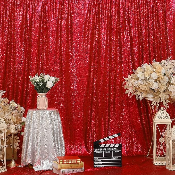 Eternal Beauty Red Sequin Backdrop, 10x10 Ft Glitter Background Curtains for Christmas Shimmer Photography Party Wedding Birthday Back Drop Decor