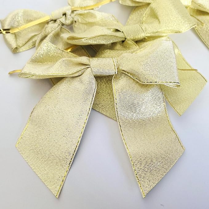 36pcs 4-1/2" Metallic Gold Glitter Ribbon Bows with Twist Ties for Gift Wrapping Packing Christmas Big Bows for Holiday Decoration (Gold)