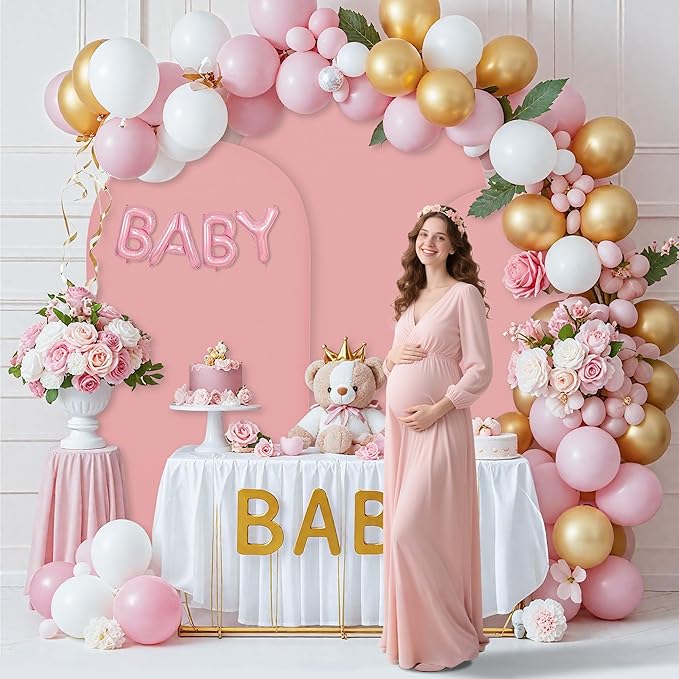 7.2FT Wedding Arch Covers Arch Backdrop Cover Arch Stand Covers Set Arch Cover Spandex Fabric Stretchy Backdrop for Wedding Birthday Party Decoration Baby Shower (Light Pink)