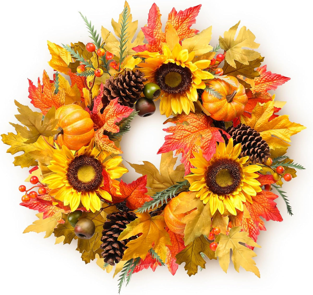 mumtop 22" fall wreath for front door, sunflower, main product view