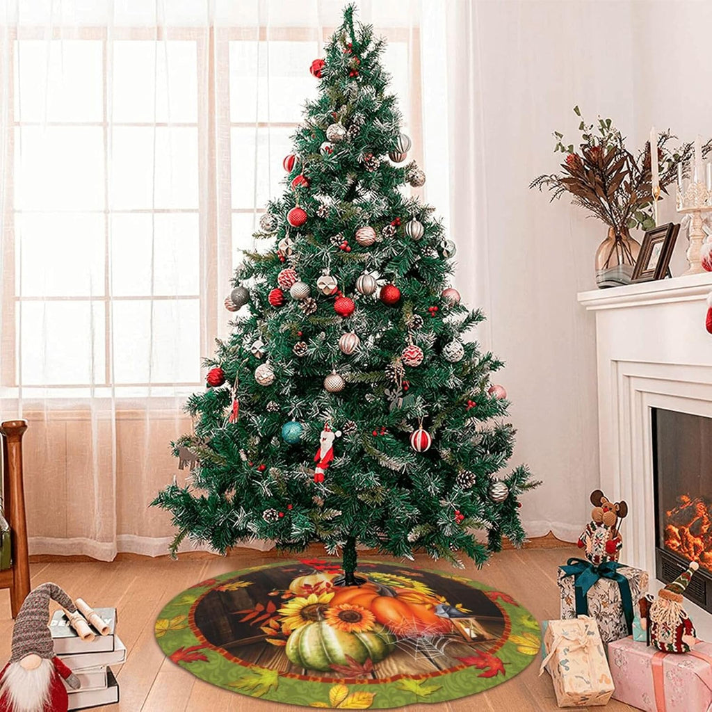 Fall Maple Leaf Christmas Tree Skirt Xmas Tree Mat Halloween Christmas Tree Ornaments Decorations Holiday Party Indoor Outdoor 30"