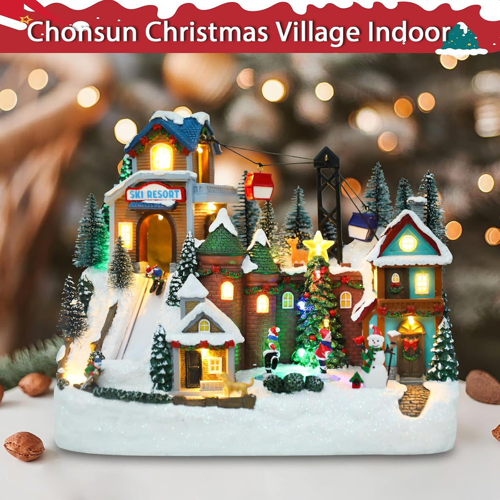 christmas village house 10.2 inch christmas decorations skiing on a desk or shelf