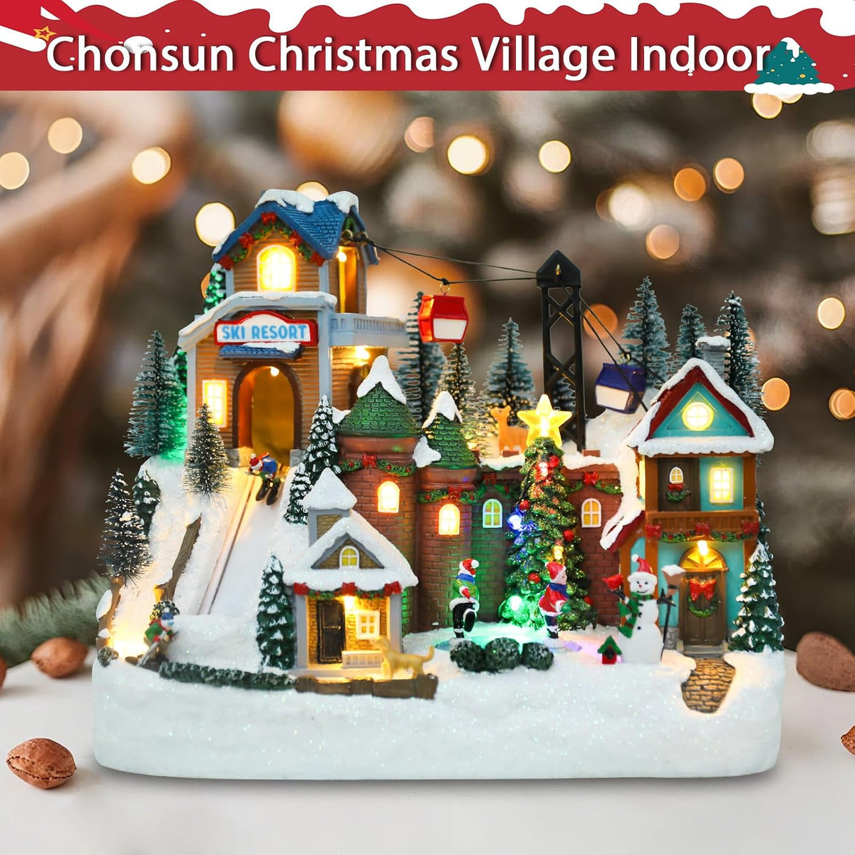 christmas village house 10.2 inch christmas decorations skiing on a desk or shelf