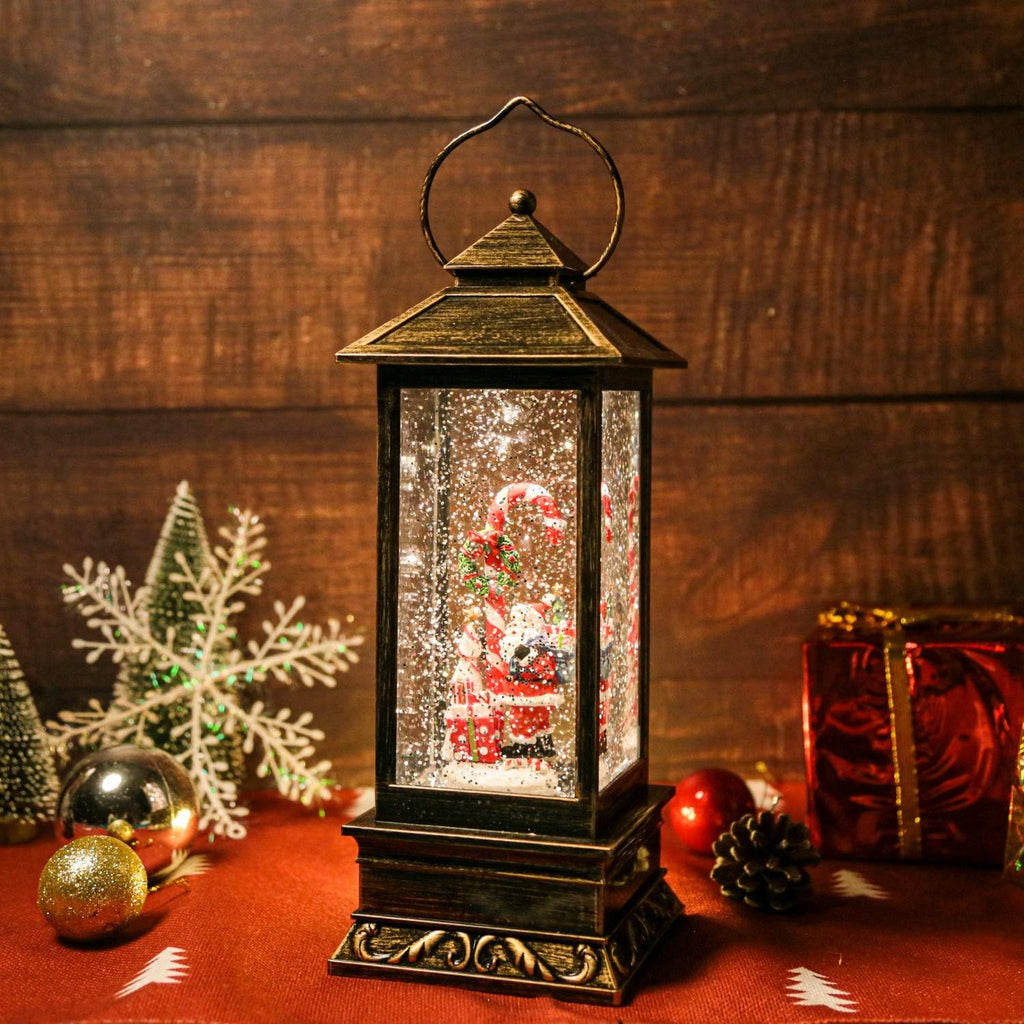 Christmas Musical Snow Globe Lantern, 12 Inch Spinning Glittering Lantern with 6 Hours Timer, USB Powered & Battery Operated for Christmas Decorations (Santa Claus and Candy Cane)