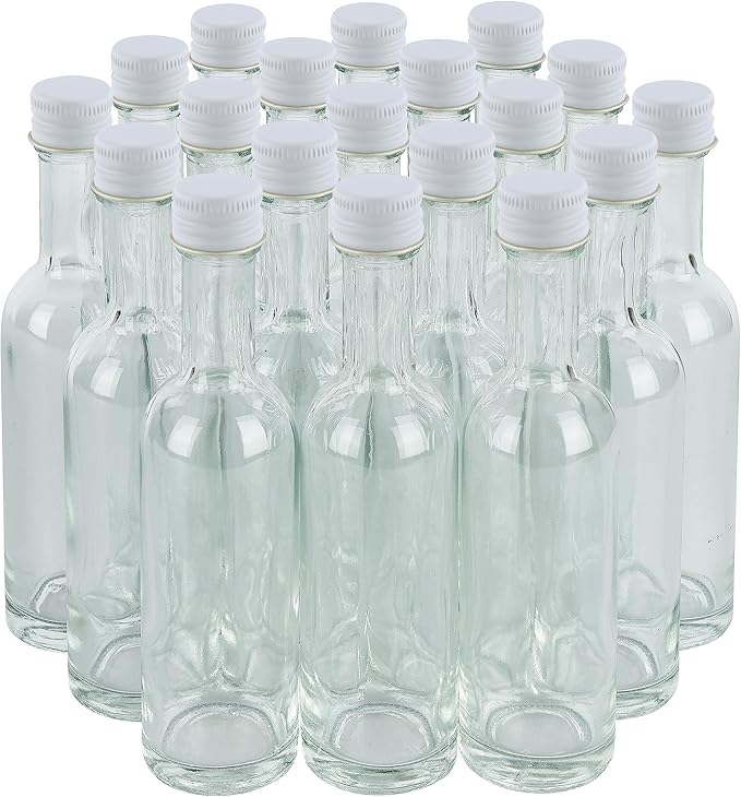50 ml Mini Liquor Bottle Glass With Aluminum Lid and Heat Shrink 24 Pack (White Caps) for Liquor Sauce party Favor Beverage