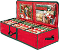 ZOBER Gift Wrapping Paper Organizer Storage - 40" Gift Wrap Storage Containers With Interior Pockets For Bows, Tags & Ribbons - Wrapping Paper Holder, Waterproof, Fits 24 Standard Rolls, Red