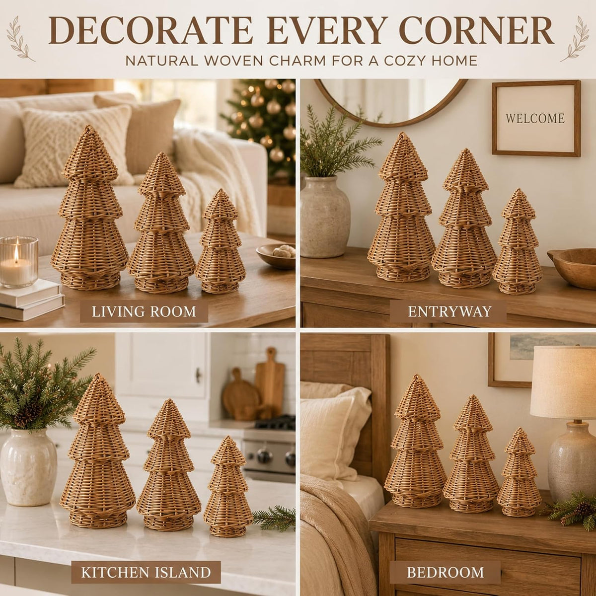 miniinflat 3 pcs woven rattan christmas tree decor showing dimensions