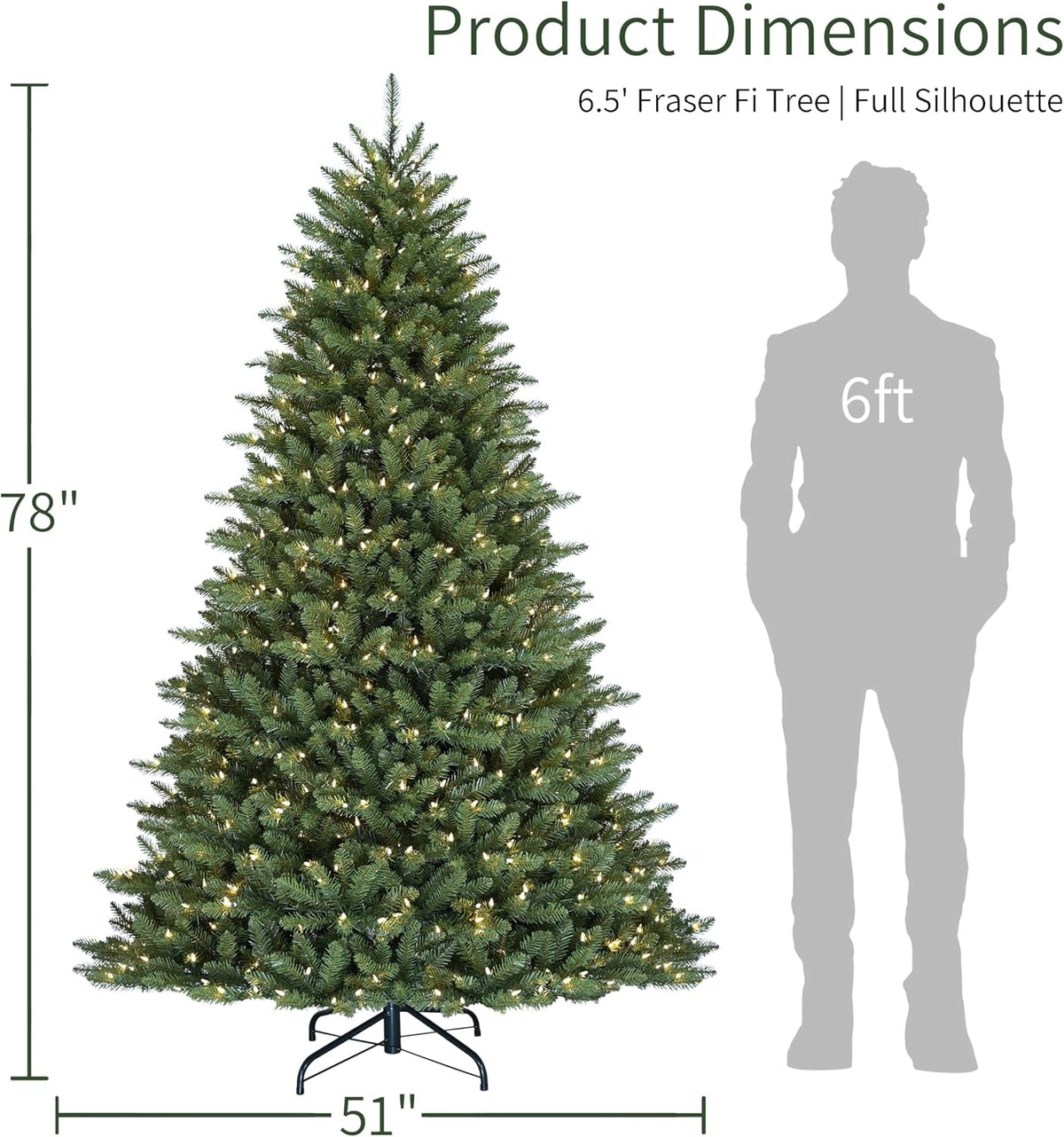 puleo international 6.5ft pre-lit full fraser fir artificial, close-up detail