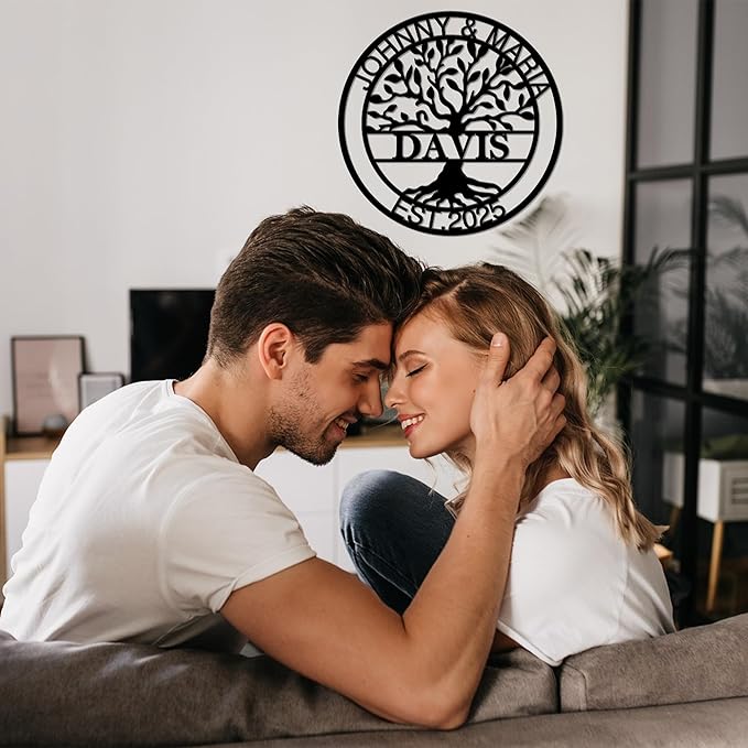 Personalized Wedding Gift for Couple, Custom Metal Tree of Life Wall Art Sign, Outdoor Monogram Family Last Name Decor Sign, Christmas Valentine's Day Housewarming Gifts