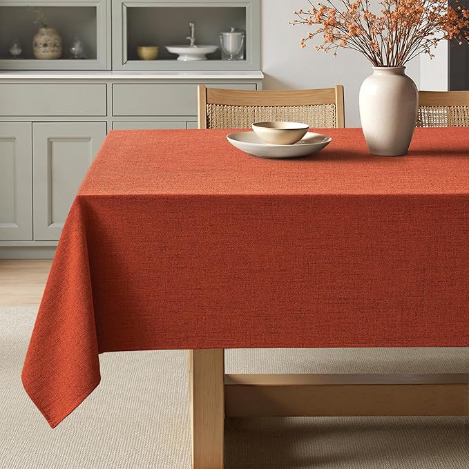 MIULEE Burnt Orange Linen Tablecloth 52x70 Inch Rectangle Table Cloth Waterproof,Stain Resistant & Wrinkle Resistant for Dining Party Wedding