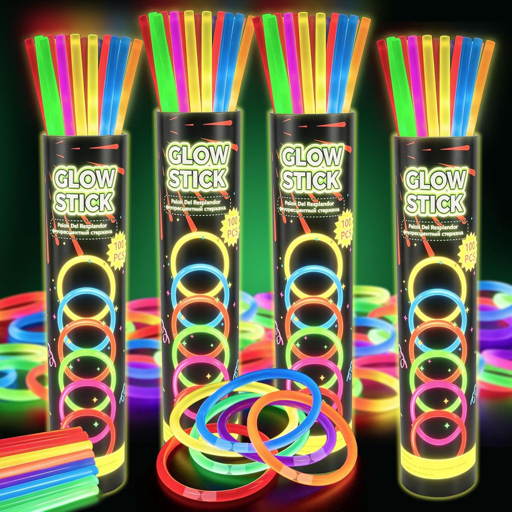 Glow Sticks Bulk 400 Pack 8" - Glow in The Dark Party Supplies，Glow Sticks For Kids Bulk Party Pack，Neon Glow in the Dark Party Supplies for Kids, Halloween, Concerts & Weddings