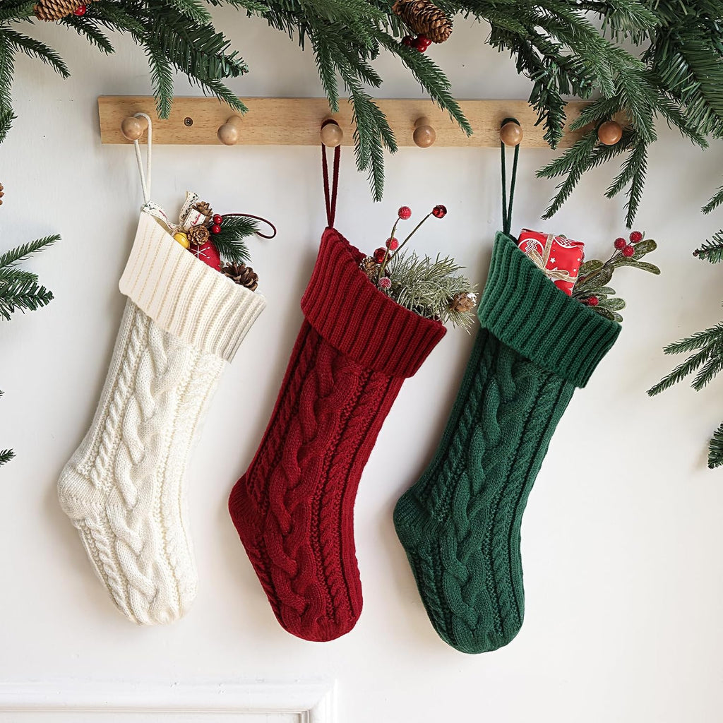 ELEGANTPARK Christmas Stockings 4 Pack Knitted Green White Red Christmas Stockings Large Xmas Decoration for Holiday Fireplace Hanging Holiday Decoration for Family Kids Xmas 18 Inch