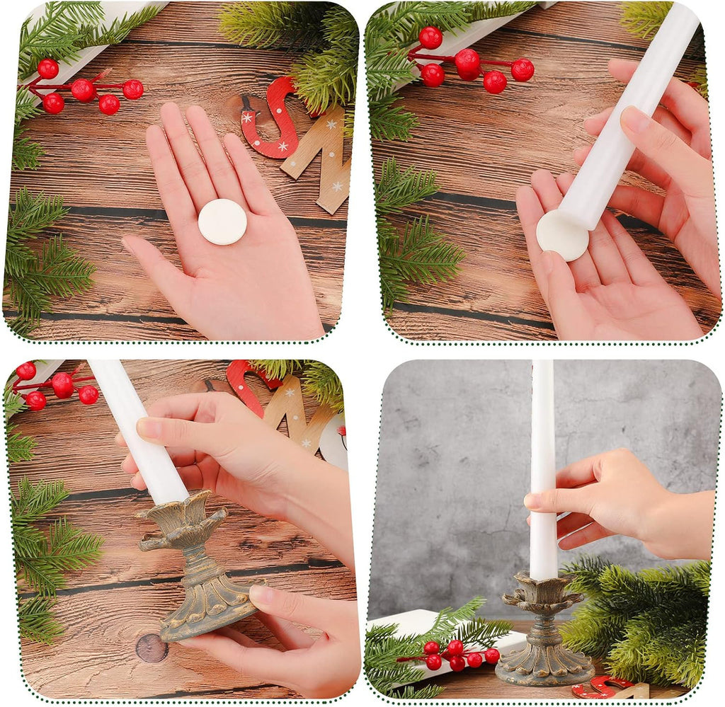 Geyee 12 Pcs Candle Grips for Taper Candles Adhesive Snugger Holder Advent Candle Inserts Stickers Small Candlesticks Accessories for Holiday Christmas Fall Party Supplies