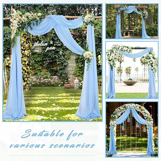Wedding Arch Drapes Fabric 2 Panels 20Ft Length x 28" Width Baby Blue Arch Draping Chiffon Fabric Sheer Curtains Backdrop for Party Bridal Ceremony Ceiling Decor Wedding Stage Reception Decorations