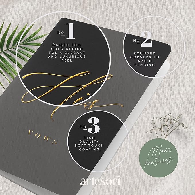 ARTESORI Wedding Vow Book for Her & Him, Soft Touch, Gold Engraving, 28 Lined Pages, Wedding Vow Books His and Hers, Wedding Essentials, Wedding Registry Gifts, His and Hers Gifts [Sage & Ivory]